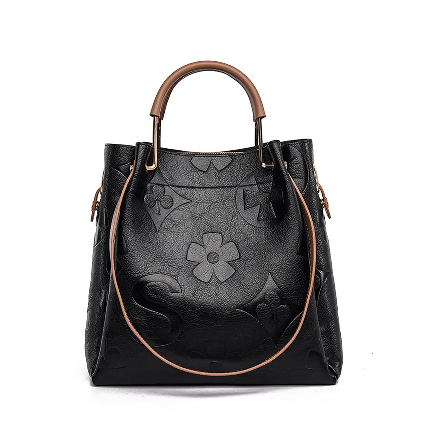 Women's Top-handle Handbags Large Shoulder Bag Embossed Leather Top Handle Handbag Set Ladies Bucket Hobo Tote For Work Travel