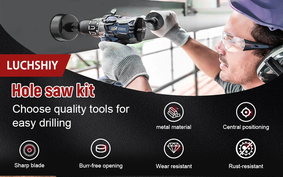 Hole Saw Set 11PCS Hole Saw Kit in Case Drill Bit Kit with Mandrels and Hex Key for Soft Wood Plywood Drywall PVC