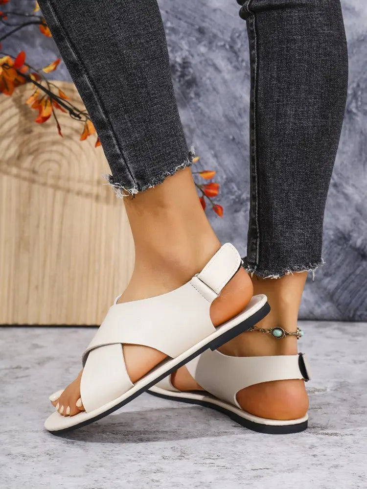 Women's Flat Sandals Lightweight Pu Leather Casual Sandals Summer Peep Toe Beach Sandals for Women Roman Sandal Sandalias Mujer