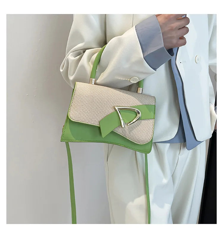 Women's Bags, Hand-held Spliced Contrasting Crossbody Bag, Fashion and Versatile Simple Casual Single Shoulder Small Square Bag