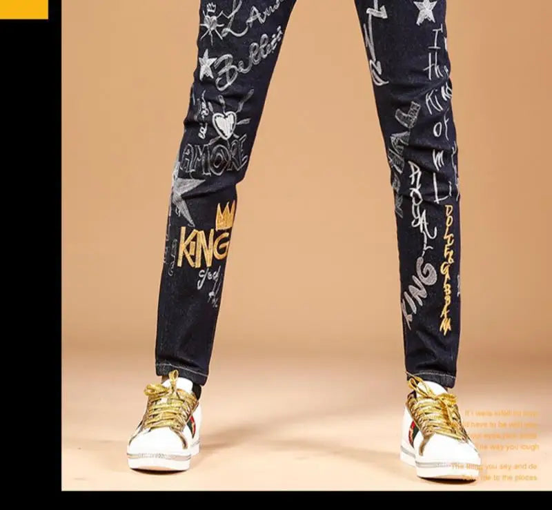 Summer New Embroidered Jeans Men Trendy Brand Korean Version Slim Fit Small Feet Trendy Casual Versatile Stretch Pants