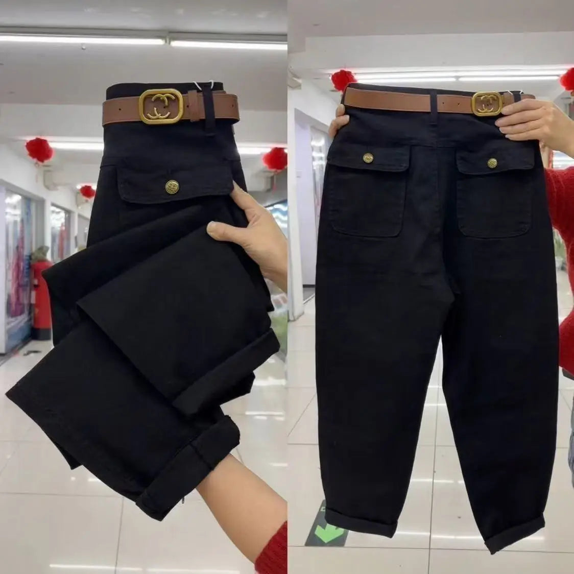 High Waist Thin Denim Jeans Women's plus Size Harem Straight Leg Casual Pants Spring 2025 Style Versatile High Waist Crop Jeans