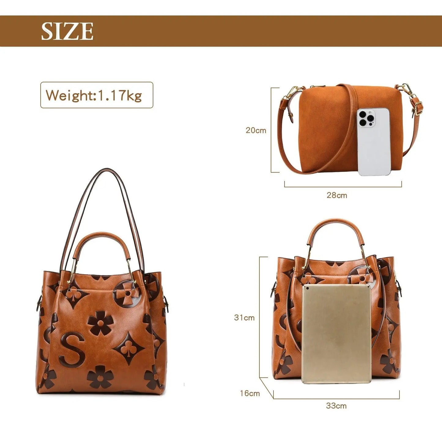 Women's Top-handle Handbags Large Shoulder Bag Embossed Leather Top Handle Handbag Set Ladies Bucket Hobo Tote For Work Travel