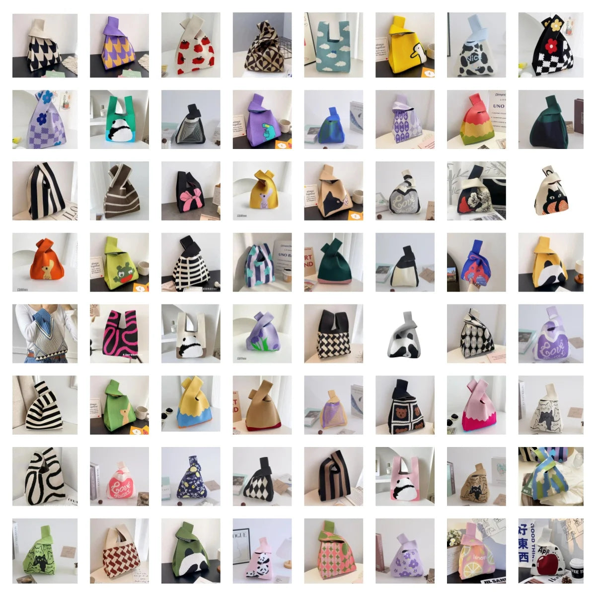 Women'S Knot Wrist Tote Bags Handmade Knitted Bag Portable Mini Striped Bucket Phone Bags Large Capacity Spring Summer Handbags