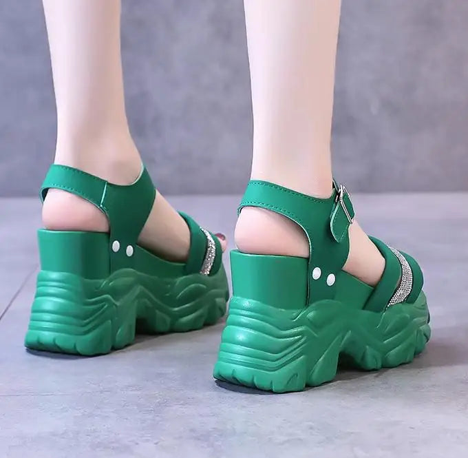 New Women Summer Wedge Sandals Transparent PVC Crystal Chunky Platform Shoes Woman Rainbow Thick Bottom Sandalias