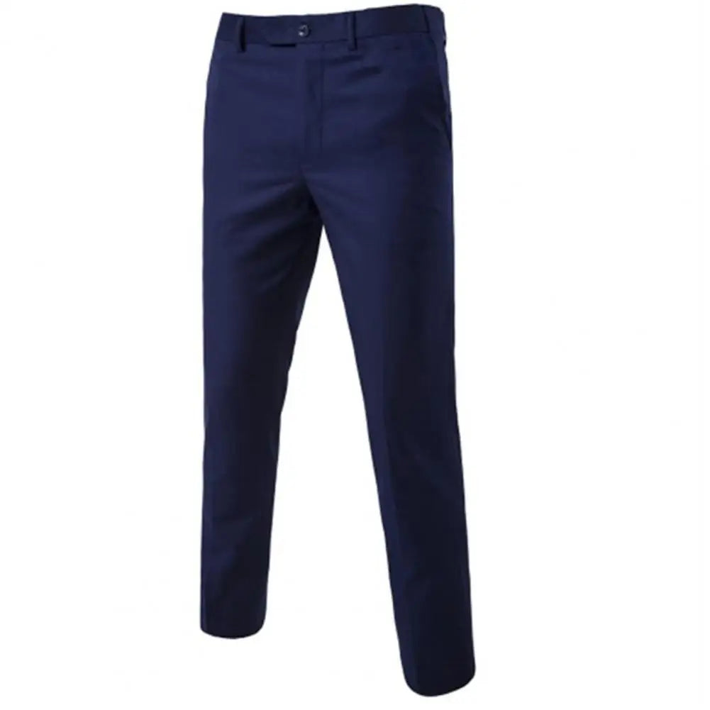 Men Three piece Suit Formal Business Suit Pants Set Solid Color Slim Fit Turn down Collar Anti wrinkle Groom Wedding Suit