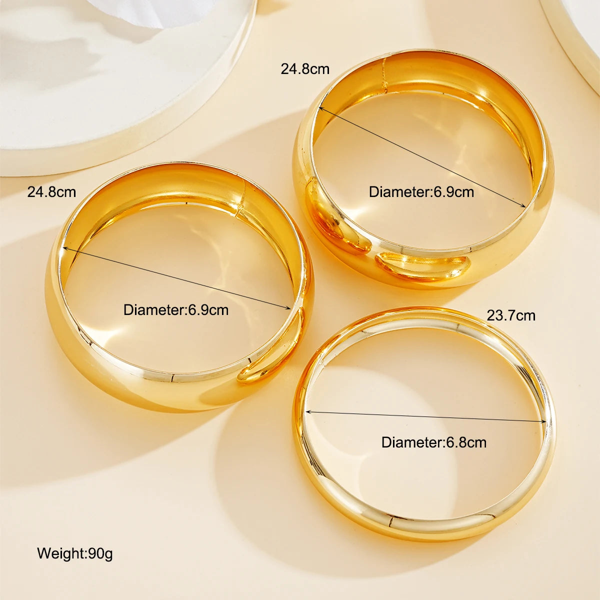 3Pcs/Set Classic Geometric Wide Bangles for Women Geometric Smooth Gold Silver Color Chunky Bracelets Party Jewelry Accessories
