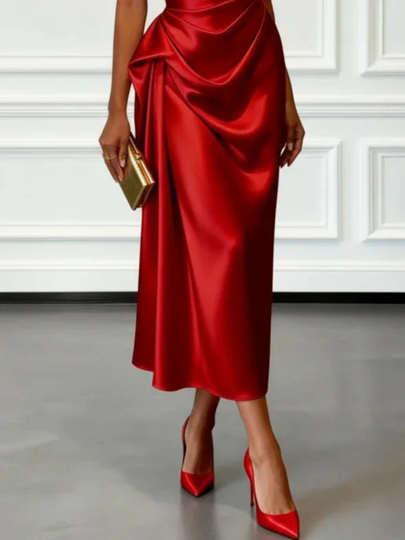 Fashion Sexy Dress Summer New High-end Satin Pleated Waist Sleeveless Banquet Evening Dresses For Women Robe Femal Vestidos 2026