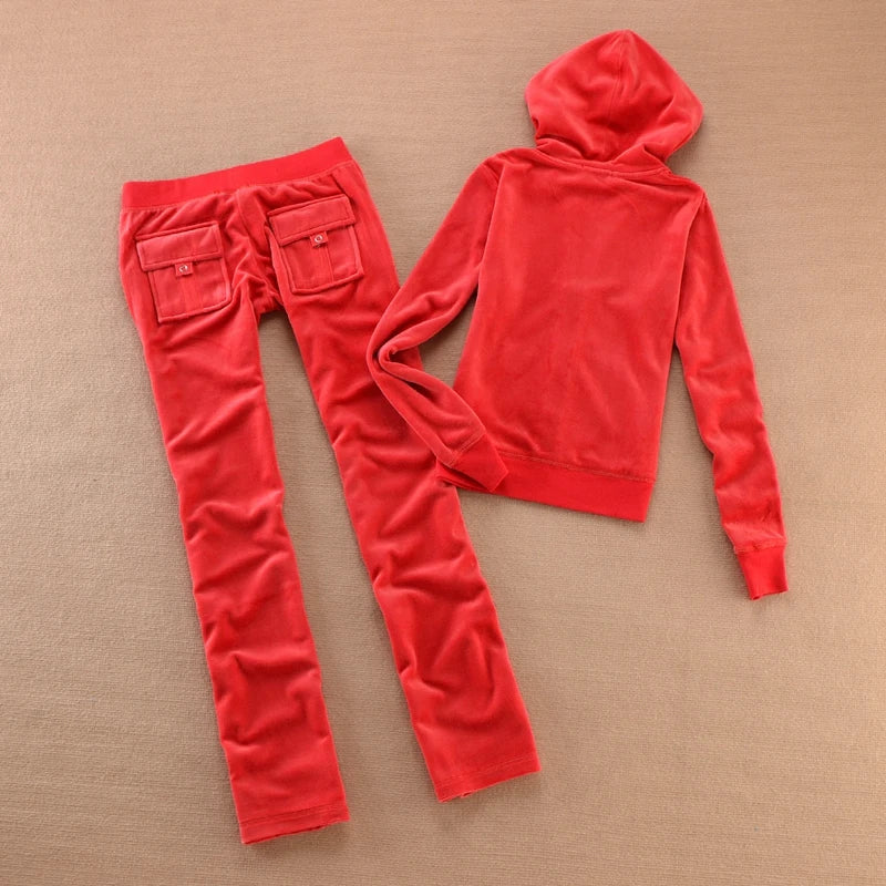 Velvet Tracksuit for Women 2025 Women's Hooded Jacket and Pants Suit Two Piece Set Women's Outfit