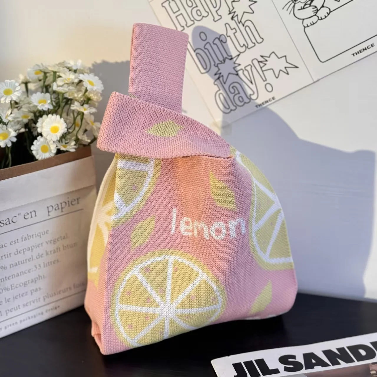 Women'S Knot Wrist Tote Bags Handmade Knitted Bag Portable Mini Striped Bucket Phone Bags Large Capacity Spring Summer Handbags