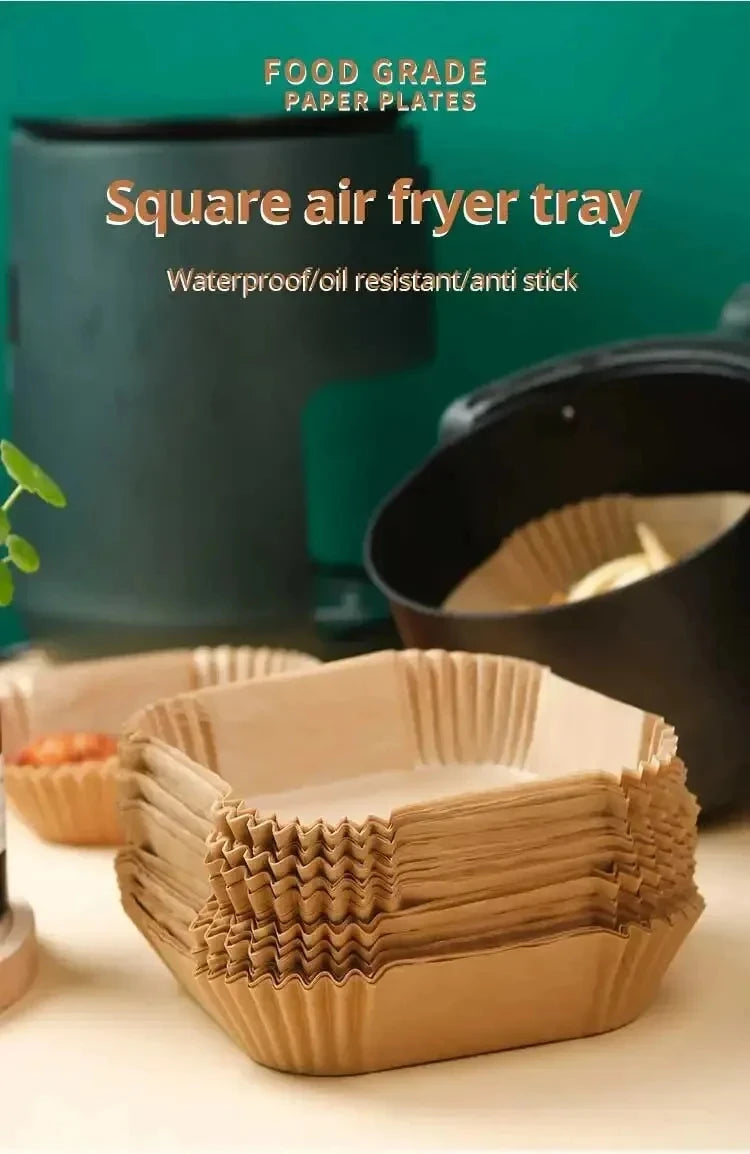 50pcs/set Air Fryer Papers Disposable Oil-proof Water-proof Liners Non-Stick Mats Baking Paper Trays Kitchen Cooking Accessories