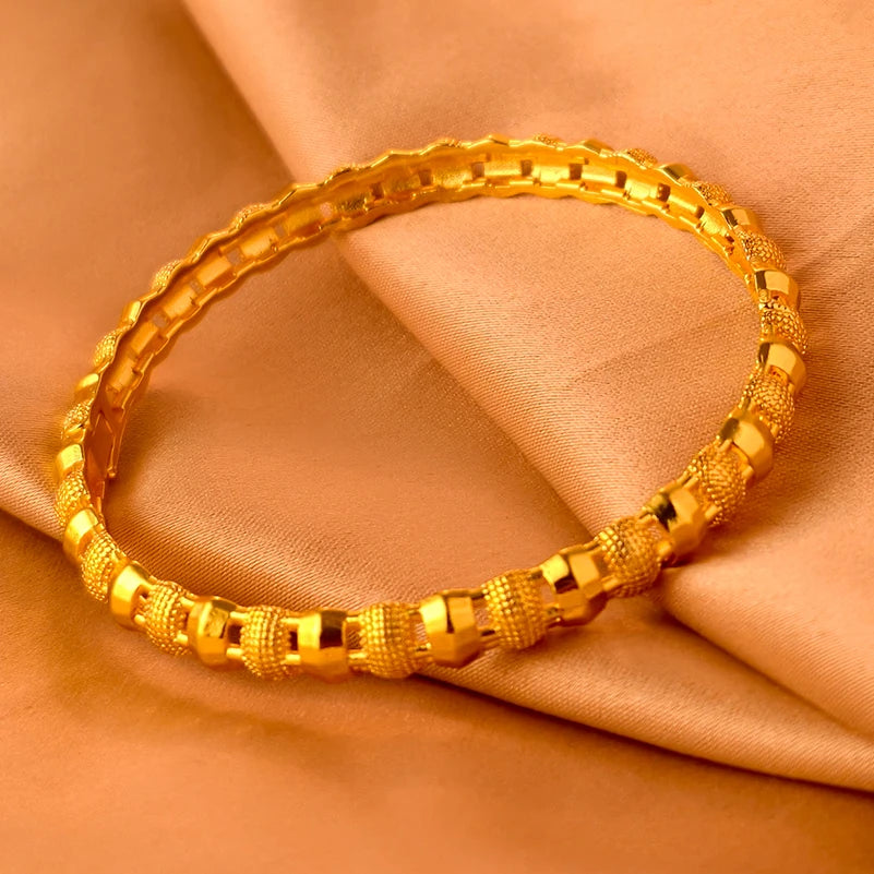 Dubai Gold Plated 24K Bangles for Women Jewelry Exaggerated Style Bracelets Banquet Party Bijoux Nigeria Wedding