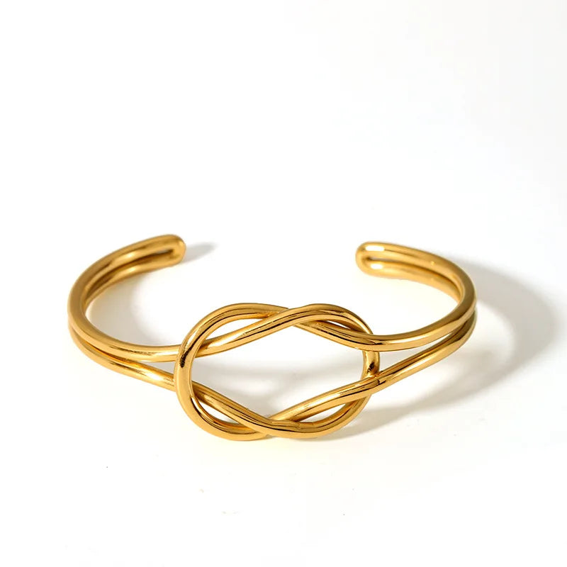 Exquisite Rhinestone Knot Stainless Steel Bangle Bracelets for Women Gold Plated Stainless Steel Bracelet Waterproof Jewelry