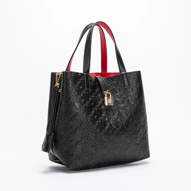 Women's Shoulder Bag New Black Embossed Handbag Dual Use Commuter Wallet
