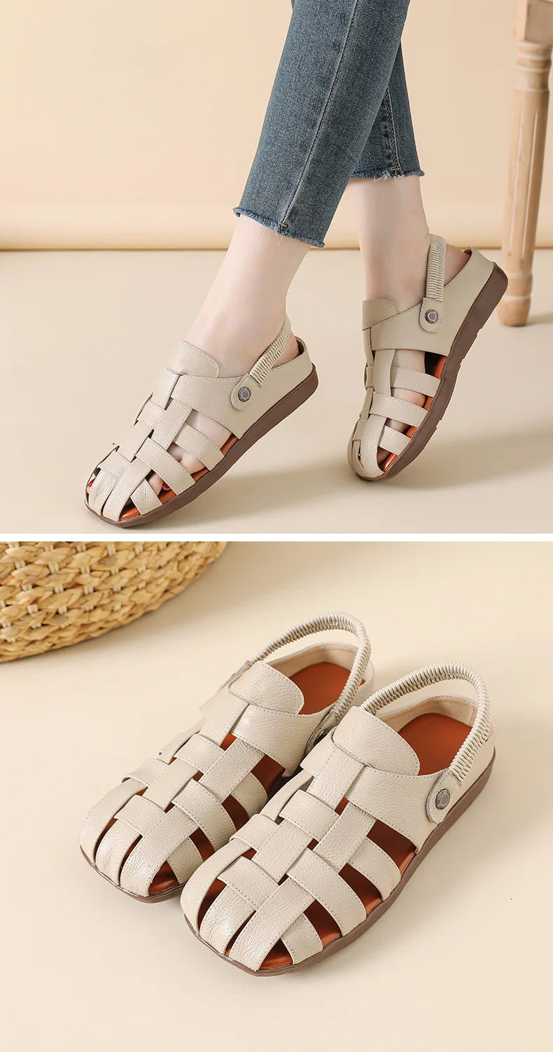 Women's Sandals - Completely Redesigned in 2026  Premium Leather Roman-style Women's Sandals - Flat Rubber Heel - Designer Model