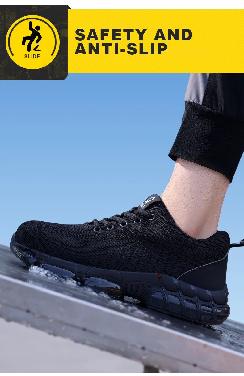 Steel Toe Work Shoes for Men Women Comfortable Lightweight Black Safety Construction Working Shoes Anti-Smash Anti-Puncture