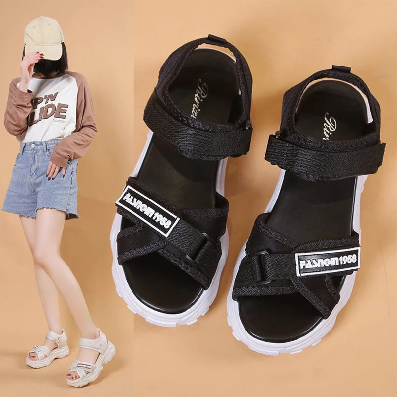 Sports Sandals For Women 2025 Summer New Flat Student Korean Thick-soled Casual Beach Sandals