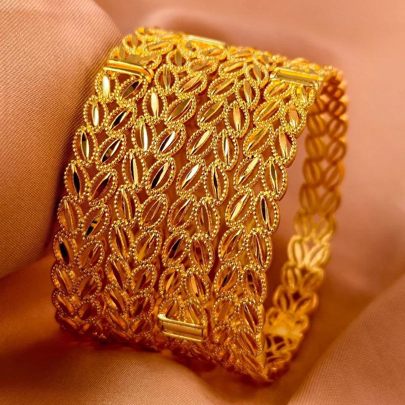 Dubai Gold Plated 24K Bangles for Women Jewelry Exaggerated Style Bracelets Banquet Party Bijoux Nigeria Wedding