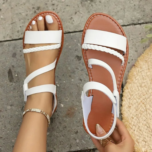 New Shoes for Women Summer Women Flat Bottom Sandals Roman Strap Non Slip Rubber Soles Fashion Ladies Daily Sandals Women