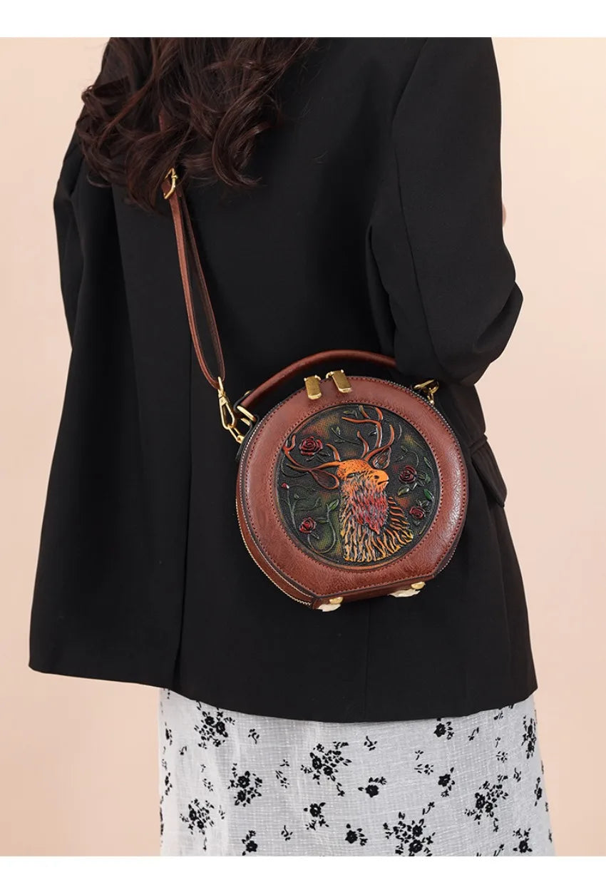Vintage Handbag Women Shoulder Bag Luxurious Designer Round Bag High-quality Gift Embossed Printed Crossbody Purse for New Women