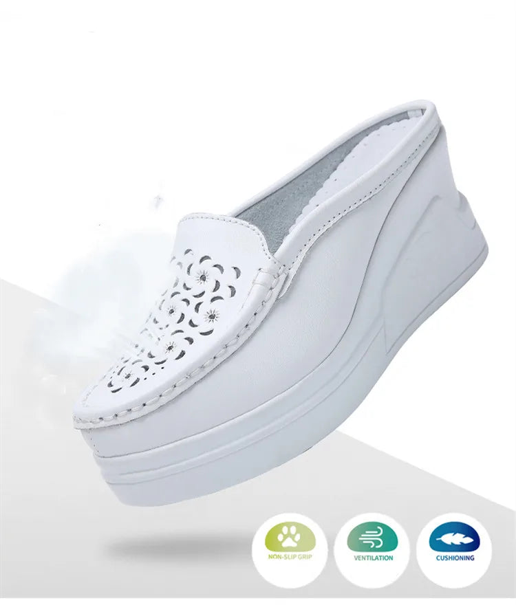 STRONGSHEN Women Slippers Casual Hollow Out Heel Wedge Thick Bottom Increase by 8cm Half Slippers Women's Non slip Fashion Shoes
