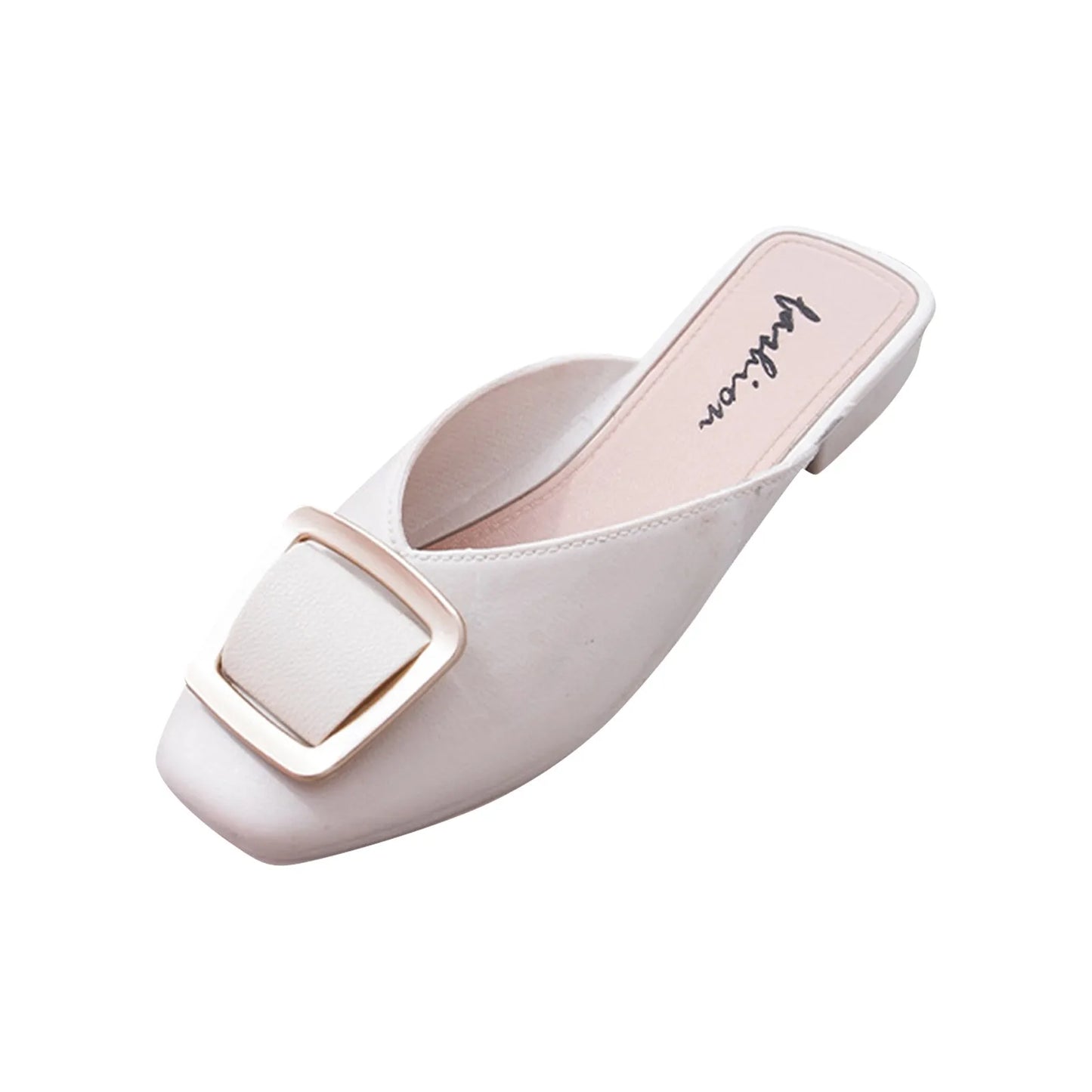 Slippers Women's Summer with New Fashion Square Toe Flats Sandals Shoes Muller Spring Flip Flops Slides Outdoor Work Ladies