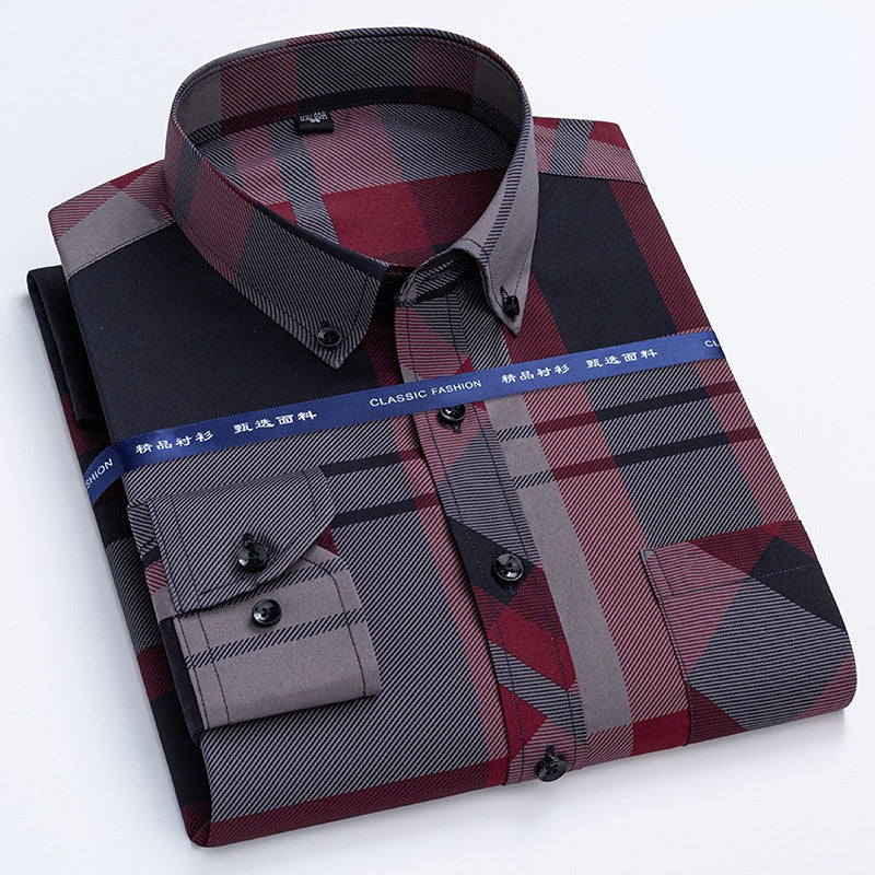 Men's Dress Shirts Spring Autumn Latest Hot Sale Non-iron Anti-wrinkle Business Casual Print Thin Plaid Slim Fit chemise homme