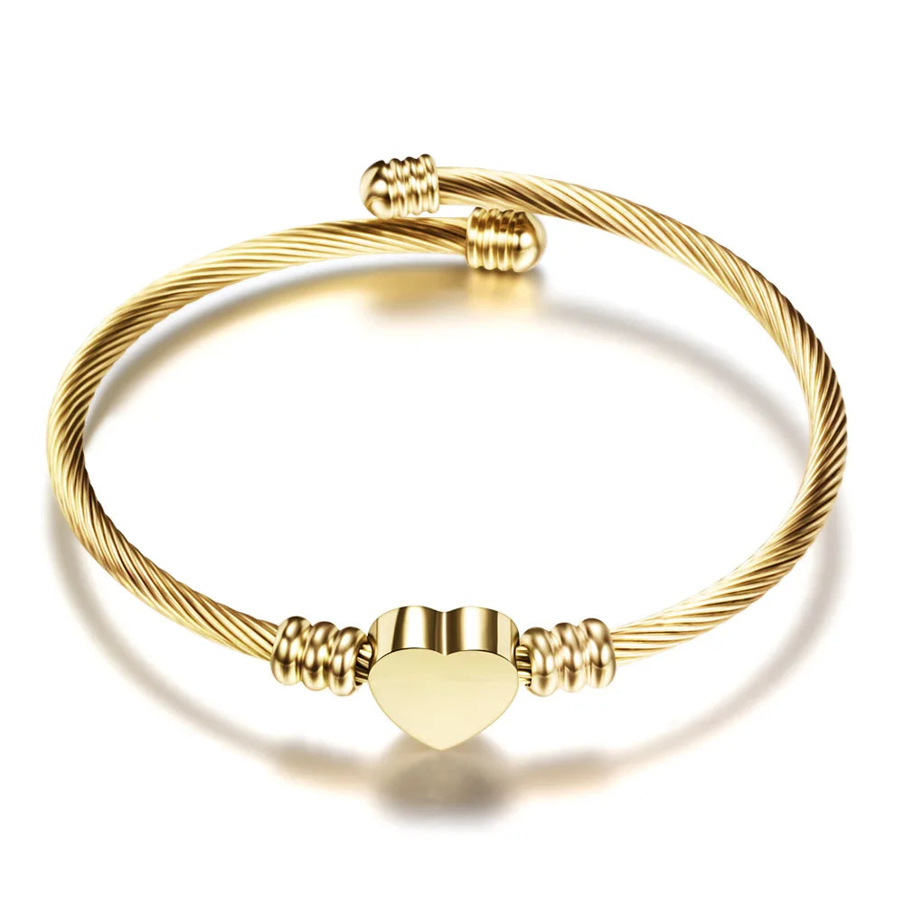 Stainless Steel Bangle For Women Heart Seal Accessories Adjustable Size