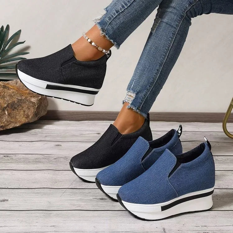 Women Wedges Ankle Boots Platform Thick Bottom Shoes Slip on Zipper Fashion Casual Female Sneakers Shoes Zapatos De Mujer