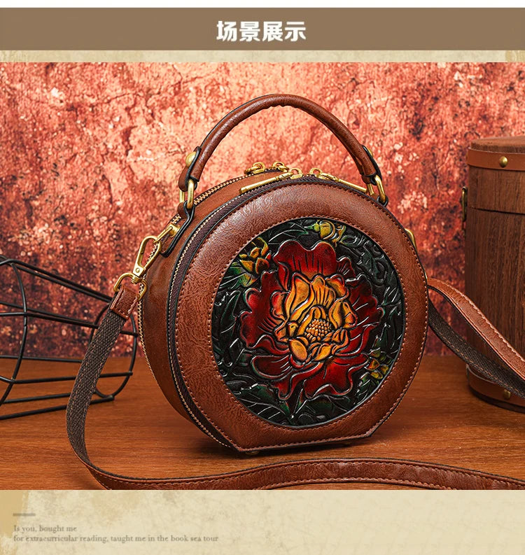 Vintage Handbag Women Shoulder Bag Luxurious Designer Round Bag High-quality Gift Embossed Printed Crossbody Purse for New Women