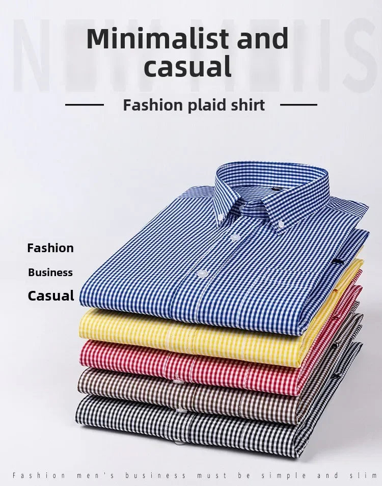 Thin Spring Summer 100% Cotton Shirts for Men Long Sleeve Checkered Dress Shirt Mens Blue Green  Men Clothing  Button Up Shirt