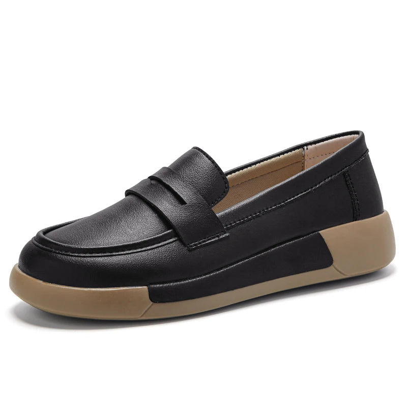 Casual Women's Shoes for All Seasons, New Spring and Autumn Wedge Heels, Thick-Soled Mom Shoes, Soft-Soled Lightweight Versatile Women's Flats, Small Leather Shoes