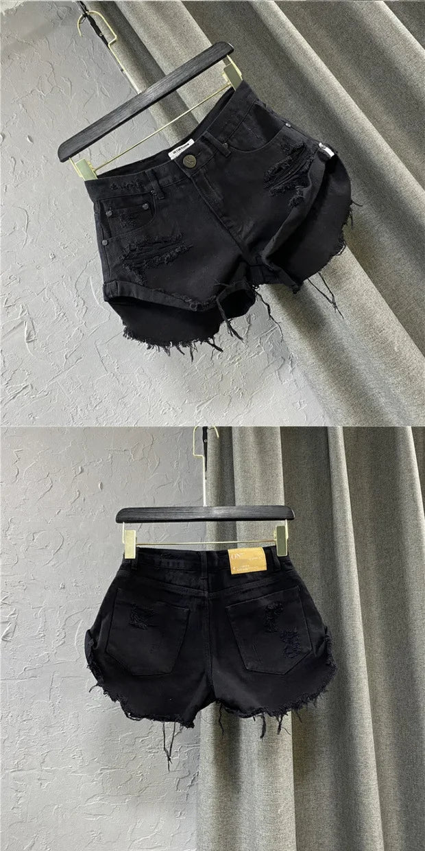 Sexy Low-waisted Denim Shorts New Summer Hole A Wide-leg Pants Ripped Jeans For Women
