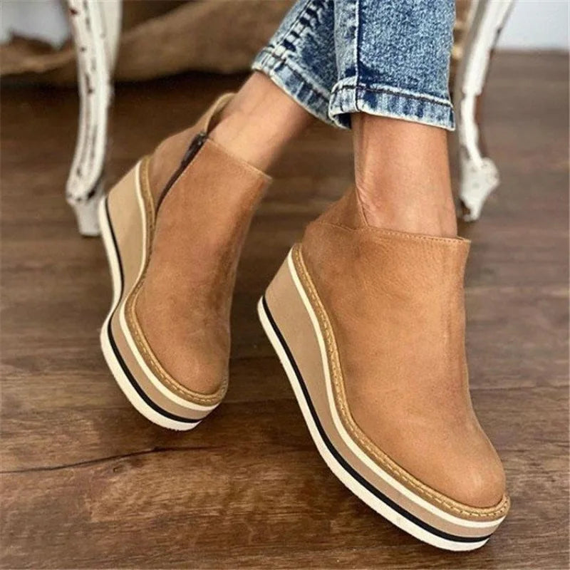 2025 New Women's Boots Designer Wedge Platform Boot Fashion Zipper Ankle Boots for Women Pu Leather Casual Boots Botas De Mujer