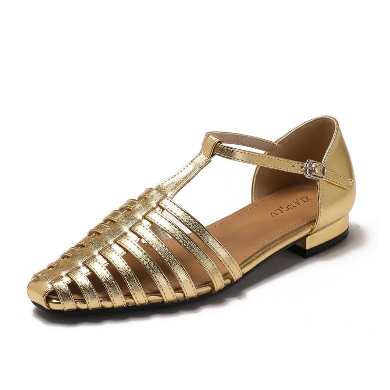 Low Heeled Sandals Fashion Women Gladiator Shoes 2025 Summer Pointed Toe Roman Sandals Footwear Size42 Sandalias De Mujer