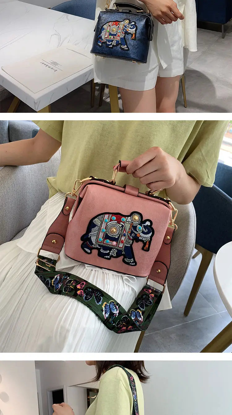 Women Leather Handbag Messenger Bag Purses Satchels Designer Luxury Handbags Crossbody Bags Elephant Embroidered Bags 2023 New