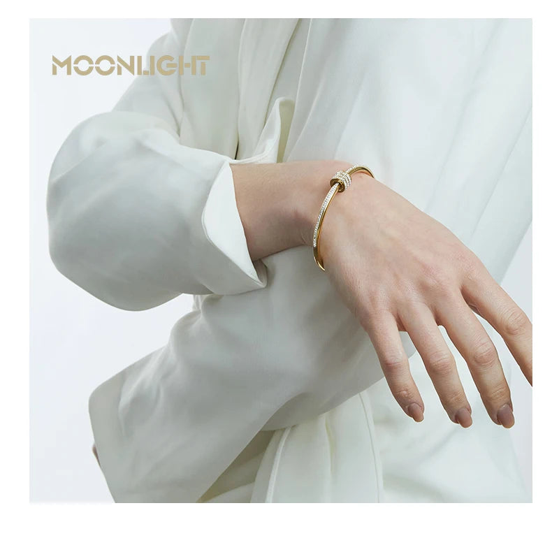 MOONLIGHT Classic Stainless Steel Zircon Bangle For Women Circular Screw Bracelet Female Jewelry Gifts Fashion Accessories