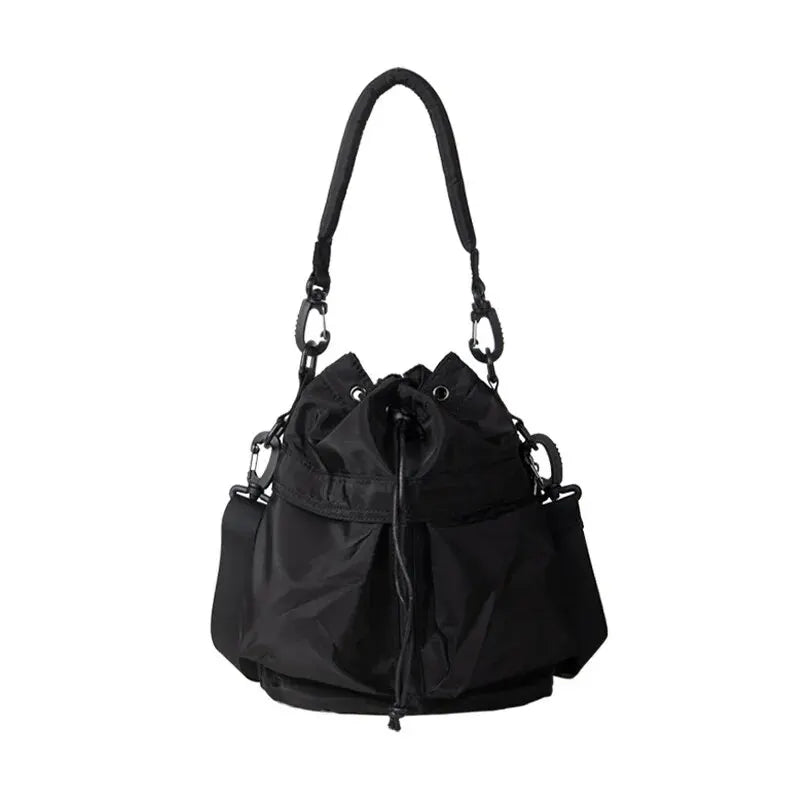 Women Tote Bag Shoulder Bag Nylon Waterproof Large Capacity Handbag Drawstring Crossbody Bag