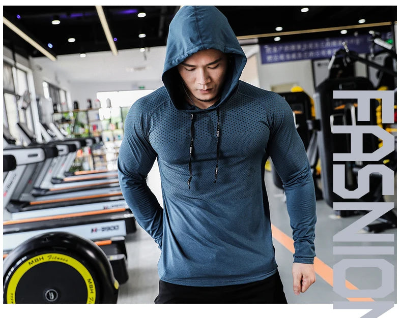 2026 Mens Fitness Tracksuit Running Sport Hoodie Gym Joggers Hooded Workout Athletic Clothing Muscle Training Sweatshirt Tops
