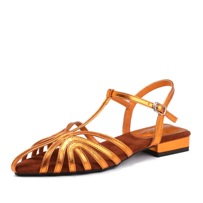 Low Heeled Sandals Fashion Women Gladiator Shoes 2025 Summer Pointed Toe Roman Sandals Footwear Size42 Sandalias De Mujer