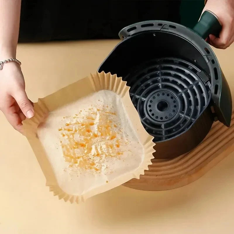 50pcs/set Air Fryer Papers Disposable Oil-proof Water-proof Liners Non-Stick Mats Baking Paper Trays Kitchen Cooking Accessories