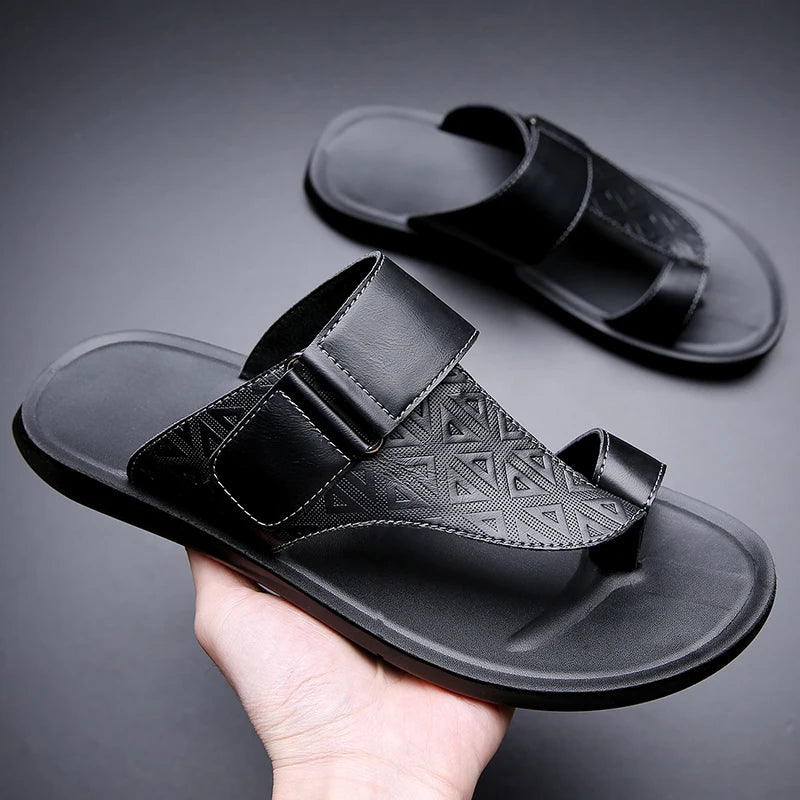 Men's Summer Sandals Breathable Fashion Simple Toe-Thru Soft Flat Bottom Beach Shoes Comfortable Classic Slippers