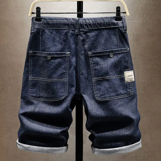 Short Jeans Pants For Men Cargo Wide Loose Drawstring Baggy Man Denim Shorts Thin With Vintage Original Trend 2025 Summer