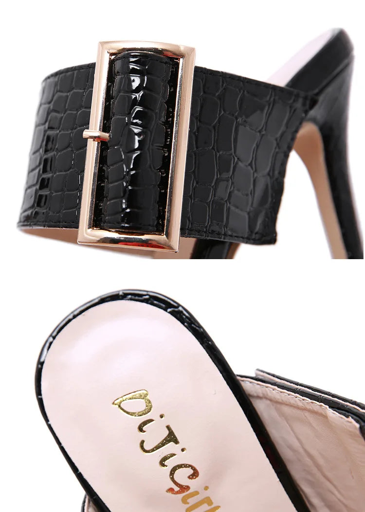 Women's Sandals Open Toe High Heeled Slippers Big Buckle Heels  Sandalias Mujer  Ladies Shoes  Heels Women Slender Heel