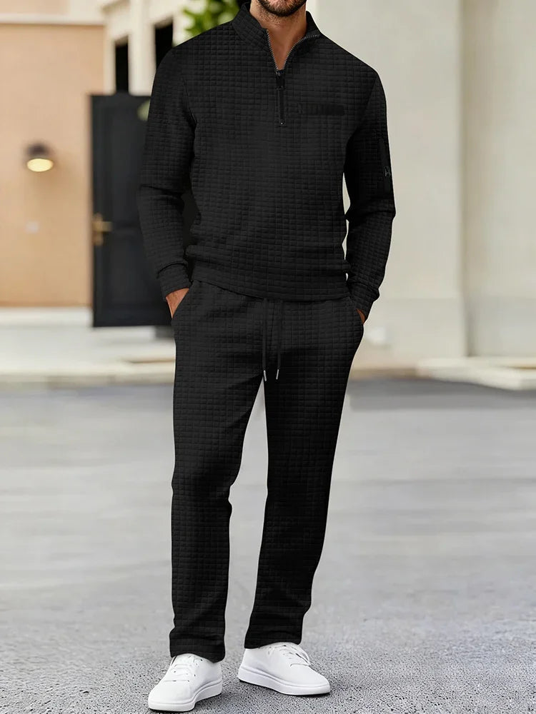 Men's Checkered Polo Shirt & Pants Set 2 Piece Tracksuit for Golf Sports Casual Wear Activewear Men's Leisure Sports Suit