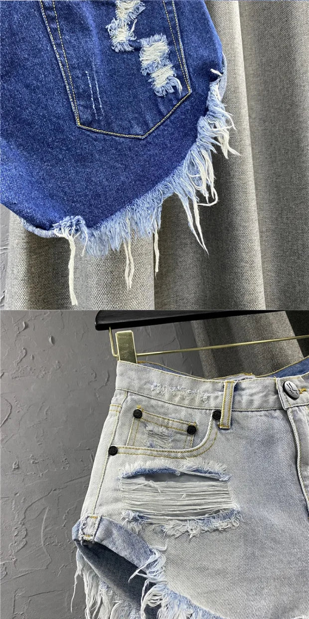 Sexy Low-waisted Denim Shorts New Summer Hole A Wide-leg Pants Ripped Jeans For Women