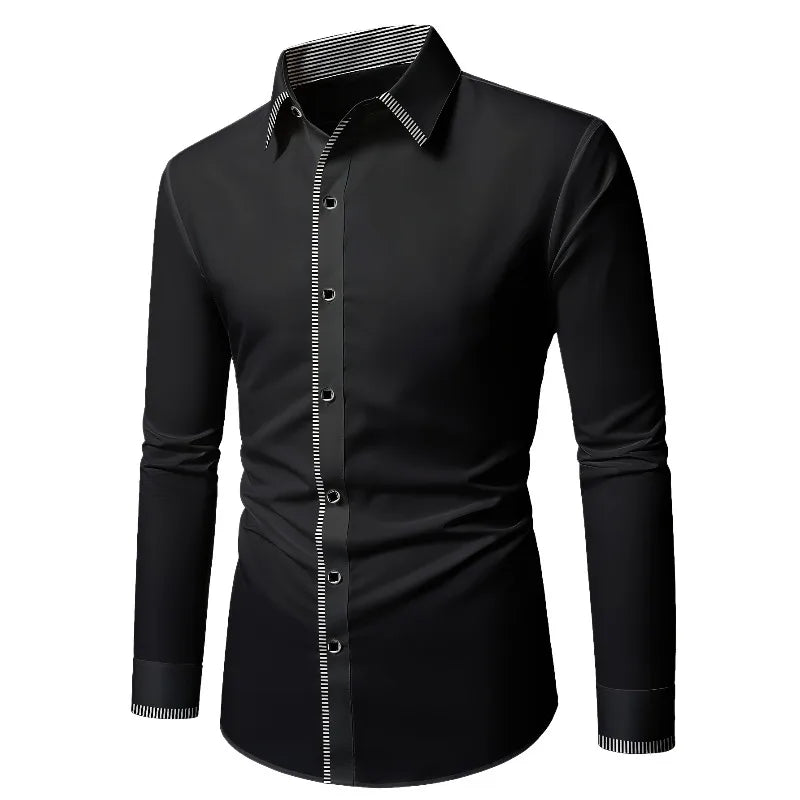 2025 New Men Patchwork Shirt Fashion Dress Tuxedo Long Sleeve Smart Casual Four Season Man Micro Elastic Shirts