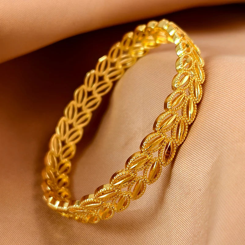 Dubai Gold Plated 24K Bangles for Women Jewelry Exaggerated Style Bracelets Banquet Party Bijoux Nigeria Wedding