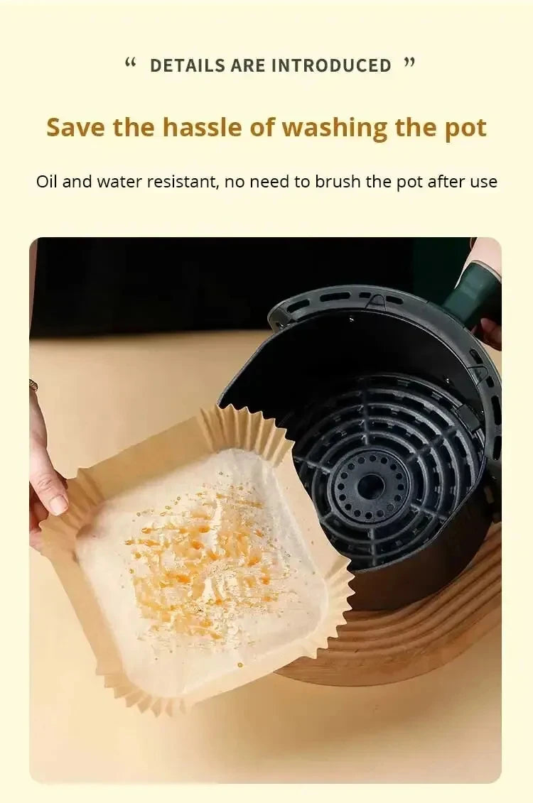 50pcs/set Air Fryer Papers Disposable Oil-proof Water-proof Liners Non-Stick Mats Baking Paper Trays Kitchen Cooking Accessories