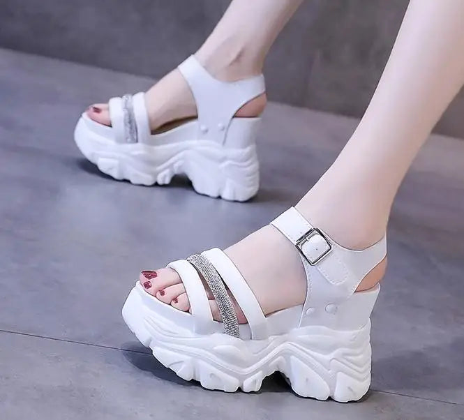 New Women Summer Wedge Sandals Transparent PVC Crystal Chunky Platform Shoes Woman Rainbow Thick Bottom Sandalias